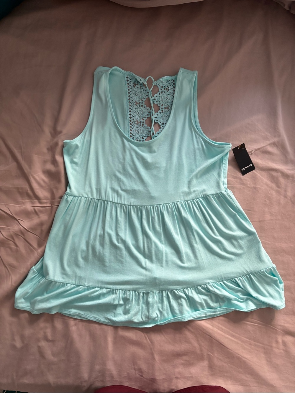 NWT Torrid sleeveless teal lace-back babydoll top